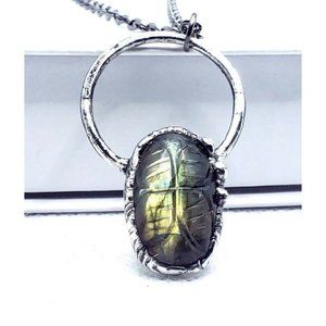 Yellow butterfly labradorite crystal necklace handmade gothic metalwork fairy